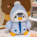 Pip the Penguin plush in an ice-blue zip-up hoodie